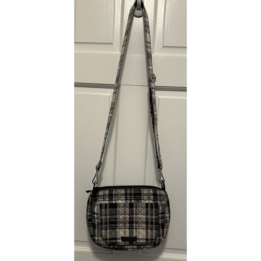 Vera Bradley Plaid Crossbody Bag Quilted Black Tan Small Shoulder Purse